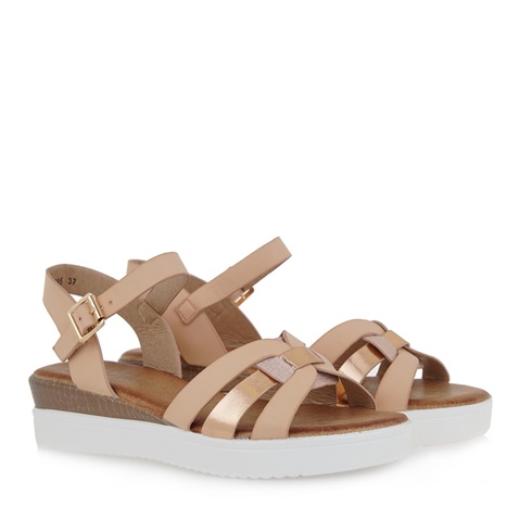 LA BOTTINE-Γυναικεία πέδιλα flatforms LA BOTTINE Q419X6853 nude ροζ χρυσά