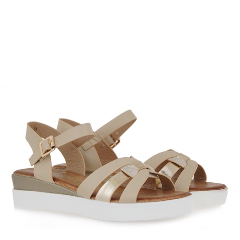 LA BOTTINE-Γυναικεία πέδιλα flatforms LA BOTTINE Q419X6853 μπεζ πλατινέ