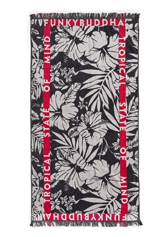 FUNKY BUDDHA-Πετσέτα θαλάσσης FUNKY BUDDHA μαύρη λευκή floral (90x170cm)