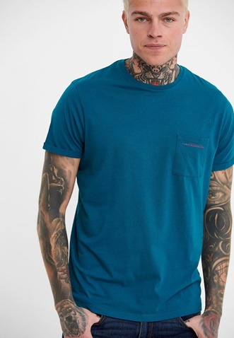 FUNKY BUDDHA-Ανδρικό t-shirt FUNKY BUDDHA μπλε με τσέπη στο στήθος