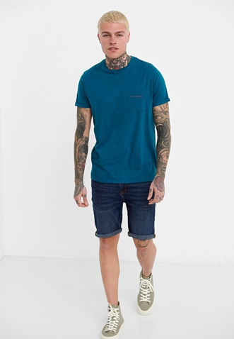 FUNKY BUDDHA-Ανδρικό t-shirt FUNKY BUDDHA μπλε με τσέπη στο στήθος
