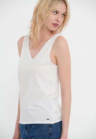 FUNKY BUDDHA-Γυναικείο αμάνικο t-shirt FUNKY BUDDHA λευκό