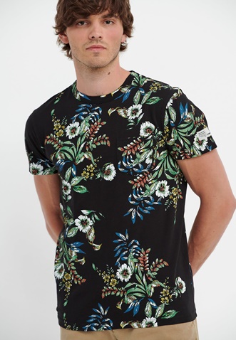 FUNKY BUDDHA-Ανδρικό t-shirt FUNKY BUDDHA μαύρο floral