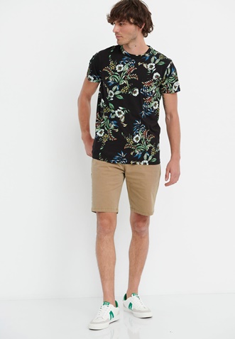 FUNKY BUDDHA-Ανδρικό t-shirt FUNKY BUDDHA μαύρο floral