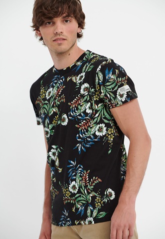 FUNKY BUDDHA-Ανδρικό t-shirt FUNKY BUDDHA μαύρο floral