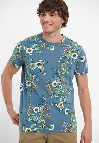 FUNKY BUDDHA-Ανδρικό t-shirt FUNKY BUDDHA μπλε floral
