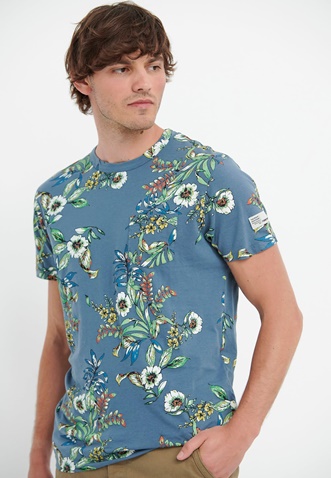FUNKY BUDDHA-Ανδρικό t-shirt FUNKY BUDDHA μπλε floral