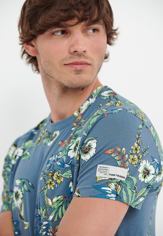 FUNKY BUDDHA-Ανδρικό t-shirt FUNKY BUDDHA μπλε floral