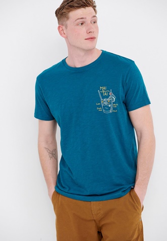 FUNKY BUDDHA-Ανδρικό t-shirt FUNKY BUDDHA μπλε με graphic τύπωμα
