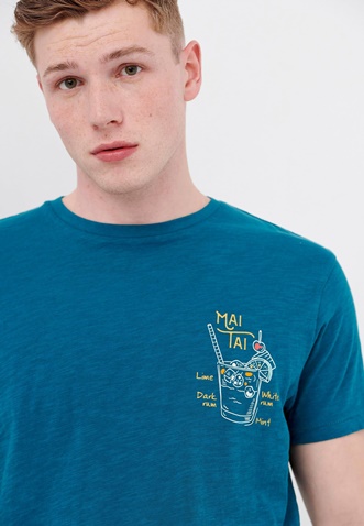 FUNKY BUDDHA-Ανδρικό t-shirt FUNKY BUDDHA μπλε με graphic τύπωμα