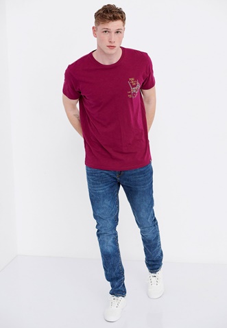 FUNKY BUDDHA-Ανδρικό t-shirt FUNKY BUDDHA μοβ με graphic τύπωμα