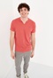 FUNKY BUDDHA-Ανδρικό essential t-shirt FUNKY BUDDHA dusty rose με λαιμό henley