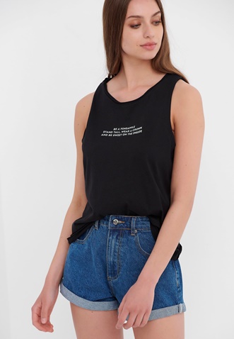 FUNKY BUDDHA-Γυναικείο αμάνικο t-shirt FUNKY BUDDHA μαύρο