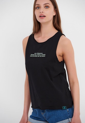 FUNKY BUDDHA-Γυναικείο αμάνικο t-shirt FUNKY BUDDHA μαύρο