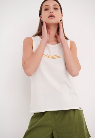FUNKY BUDDHA-Γυναικείο αμάνικο t-shirt FUNKY BUDDHA λευκό