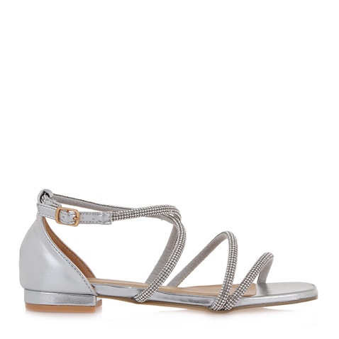 JK LONDON-Γυναικεία flat πέδιλα JK LONDON Q498A3201 ασημί