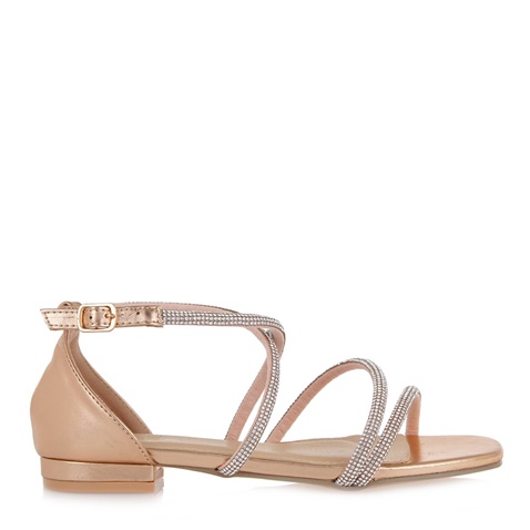 JK LONDON-Γυναικεία flat πέδιλα JK LONDON Q498A3201 ροζ χρυσά