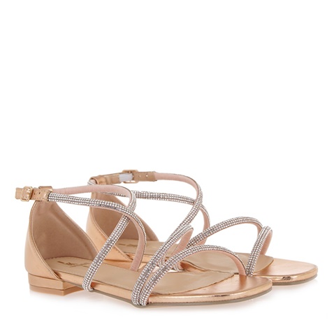 JK LONDON-Γυναικεία flat πέδιλα JK LONDON Q498A3201 ροζ χρυσά
