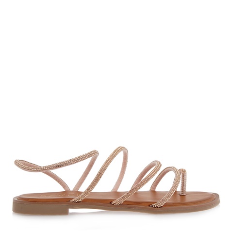 SEVEN-Γυναικεία πέδιλα flats SEVEN Q435B0011 ροζ χρυσά στρας