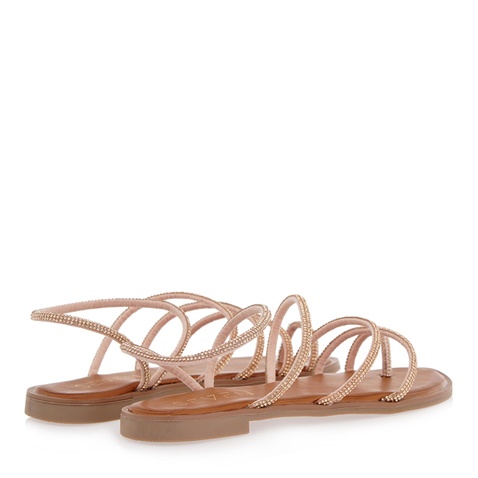 SEVEN-Γυναικεία πέδιλα flats SEVEN Q435B0011 ροζ χρυσά στρας