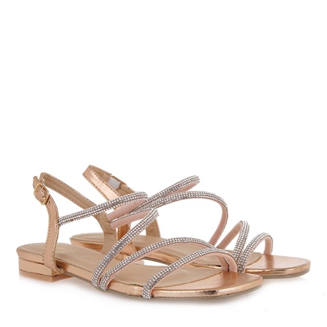 JK LONDON-Γυναικεία flat πέδιλα JK LONDON Q498A3501 ροζ χρυσά