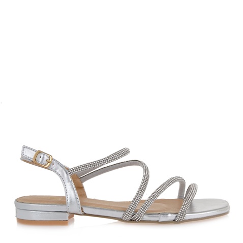 JK LONDON-Γυναικεία flat πέδιλα JK LONDON Q498A3501 ασημί