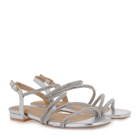 JK LONDON-Γυναικεία flat πέδιλα JK LONDON Q498A3501 ασημί