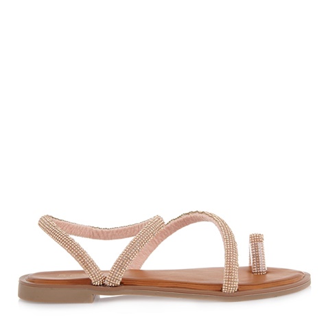 SEVEN-Γυναικεία πέδιλα flats SEVEN Q435B0021 ροζ χρυσά με στρας
