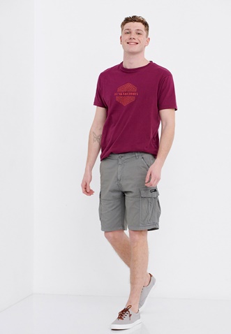 FUNKY BUDDHA-Ανδρική cargo βερμούδα FUNKY BUDDHA Relaxed fit γκρι
