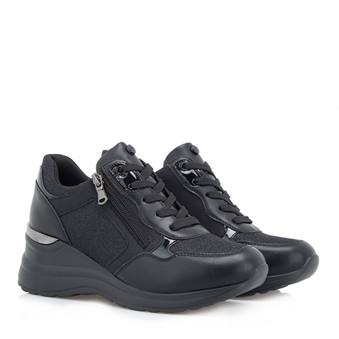 JK LONDON-Γυναικεία sneakers wedges JK LONDON R104B7334 μαύρα με glitter