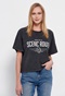 FUNKY BUDDHA-Γυναικείο loose t-shirt FUNKY BUDDHA γκρι ανθρακί