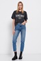 FUNKY BUDDHA-Γυναικείο loose t-shirt FUNKY BUDDHA γκρι ανθρακί