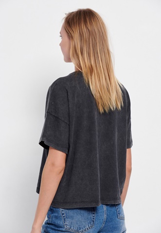 FUNKY BUDDHA-Γυναικείο loose t-shirt FUNKY BUDDHA γκρι ανθρακί