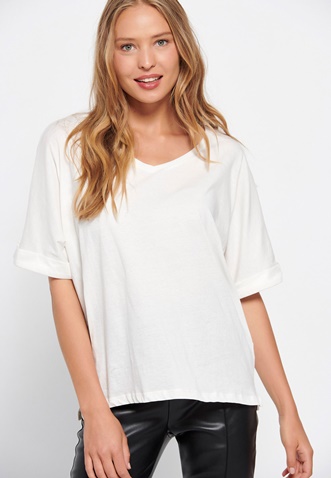 FUNKY BUDDHA-Γυναικείο loose t-shirt FUNKY BUDDHA λευκό