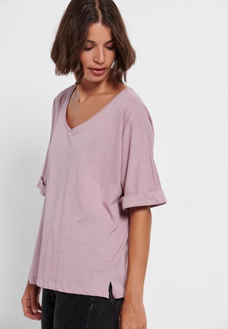 FUNKY BUDDHA-Γυναικείο loose t-shirt FUNKY BUDDHA μοβ