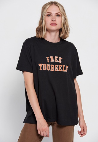 FUNKY BUDDHA-Γυναικείο loose t-shirt FUNKY BUDDHA μαύρο