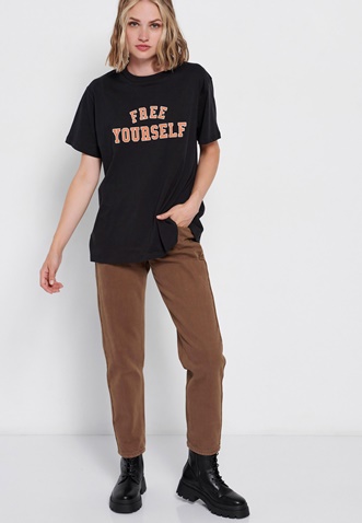 FUNKY BUDDHA-Γυναικείο loose t-shirt FUNKY BUDDHA μαύρο