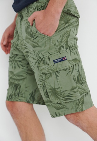 FUNKY BUDDHA-Ανδρική cargo βερμούδα FUNKY BUDDHA πράσινη floral