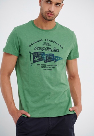 FUNKY BUDDHA-Ανδρικό t-shirt με τύπωμα Garage 55 πράσινο