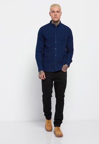 FUNKY BUDDHA-Ανδρικό jean πουκάμισο FUNKY BUDDHA μπλε indigo-dyed
