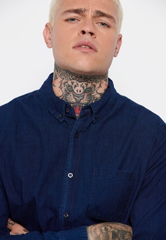 FUNKY BUDDHA-Ανδρικό jean πουκάμισο FUNKY BUDDHA μπλε indigo-dyed
