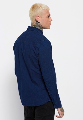 FUNKY BUDDHA-Ανδρικό jean πουκάμισο FUNKY BUDDHA μπλε indigo-dyed