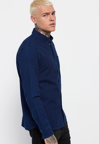 FUNKY BUDDHA-Ανδρικό jean πουκάμισο FUNKY BUDDHA μπλε indigo-dyed