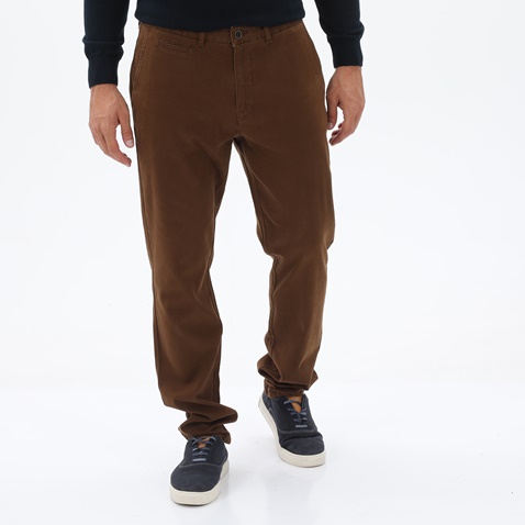 NAVY & GREEN-Ανδρικό υφασμάτινο παντελόνι NAVY & GREEN MODERN FIT καφέ