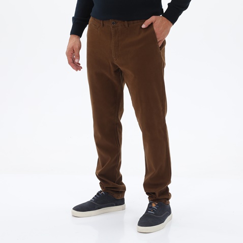 NAVY & GREEN-Ανδρικό υφασμάτινο παντελόνι NAVY & GREEN MODERN FIT καφέ