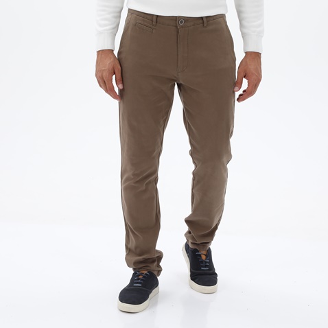NAVY & GREEN-Ανδρικό υφασμάτινο παντελόνι NAVY & GREEN MODERN FIT σκούρο μπεζ