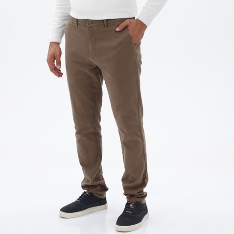 NAVY & GREEN-Ανδρικό υφασμάτινο παντελόνι NAVY & GREEN MODERN FIT σκούρο μπεζ