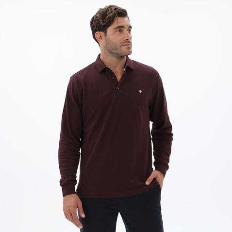 NAVY & GREEN-Ανδρική polo μπλούζα NAVY & GREEN CUSTOM FIT μπορντό