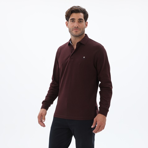 NAVY & GREEN-Ανδρική polo μπλούζα NAVY & GREEN CUSTOM FIT μπορντό