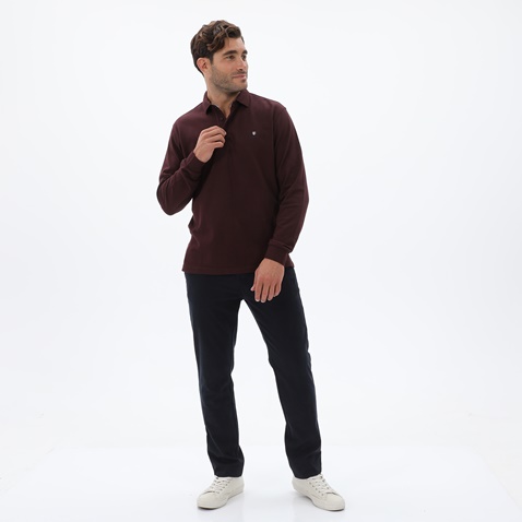NAVY & GREEN-Ανδρική polo μπλούζα NAVY & GREEN CUSTOM FIT μπορντό